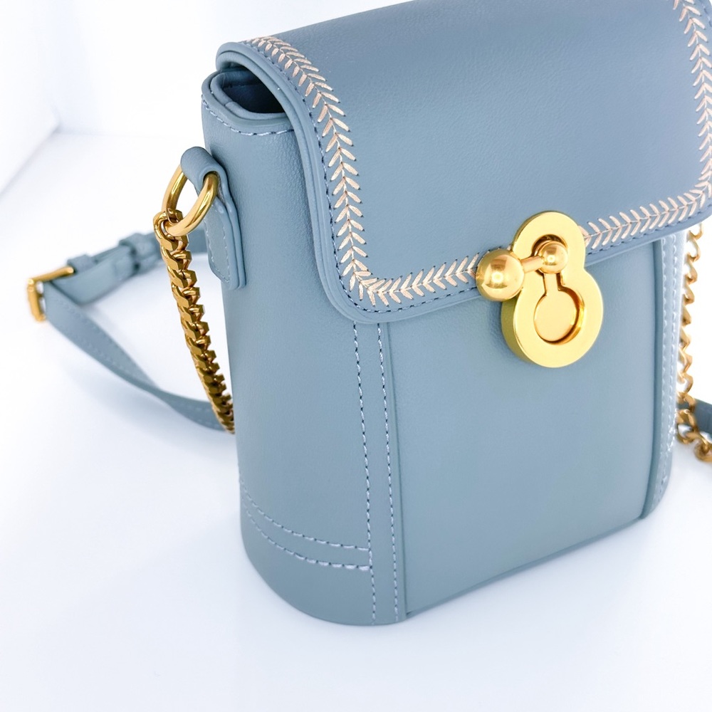 MINI CAMERA CITY LEATHER CROSSBODY BAG - SLATE BLUE